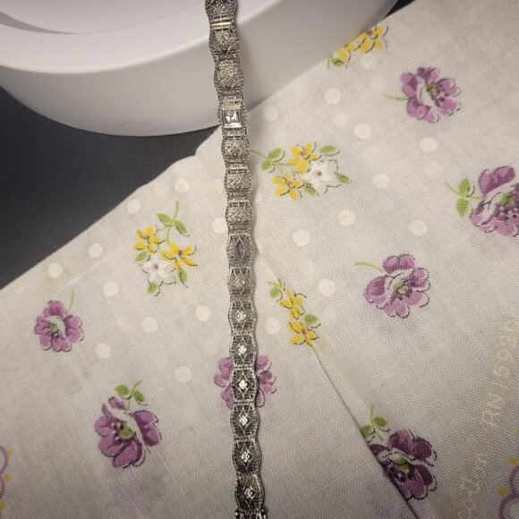Art Deco Diamond Amethyst Filigree Antique Bracelet 10k White Gold Price is Firm - Picture 3 of 16